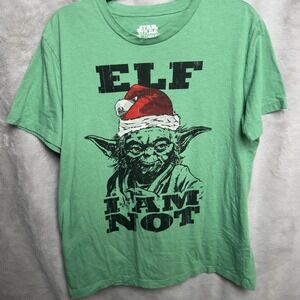 Star Wars Yoda Christmas T Shirt Men's Large Green Elf I Am‎ Not Holiday Tee